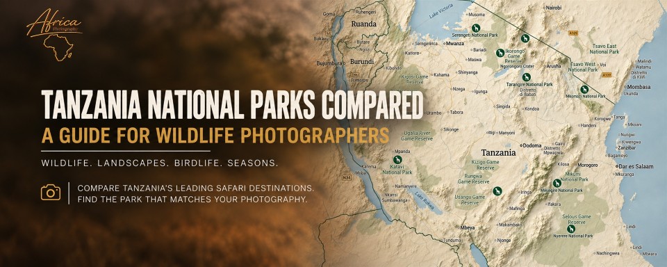 Map of Tanzania showing national parks compared for wildlife photography